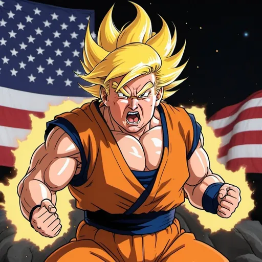 Prompt: Donald Trump winning the presidency while super Saiyan 