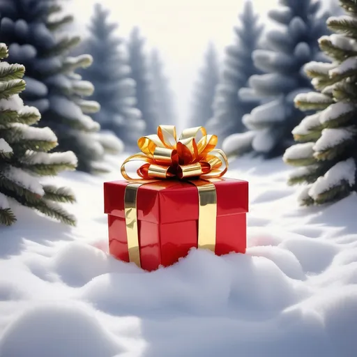 Prompt: generate a picture of Christmas, snow, three, gift