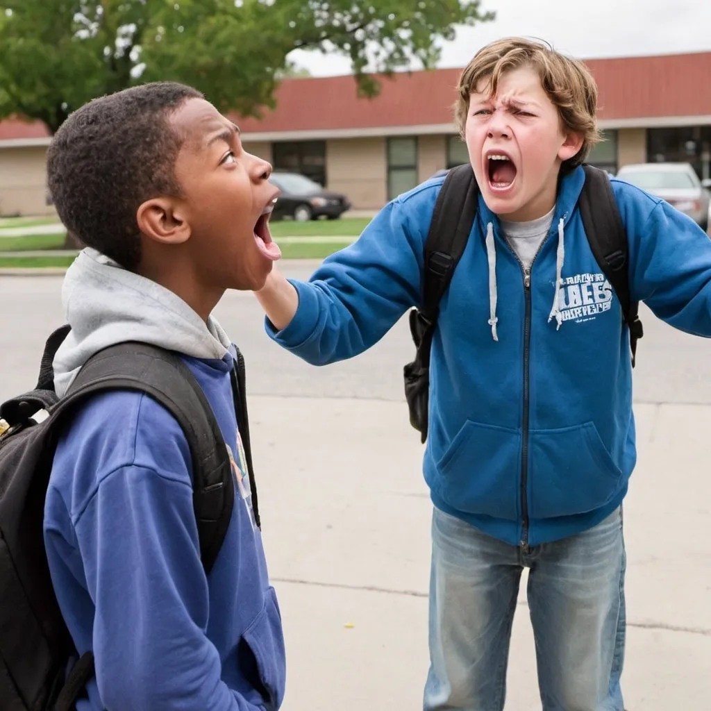 Prompt: a kid in middle school yelling homeless man