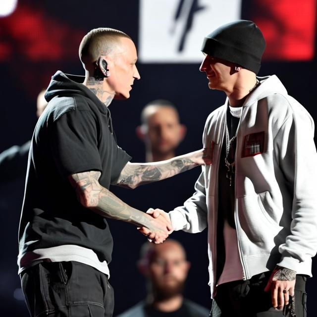 Prompt: Eminem greeting Chester Bennington