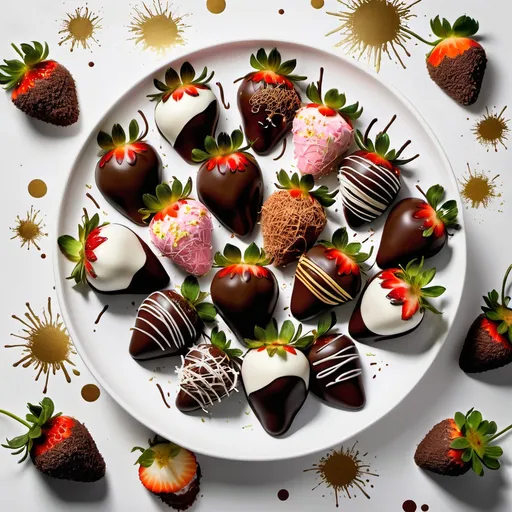 Prompt: Crea una imagen publicitaria de estilo flatlay para un negocio colombiano de fresas con chocolate para el Día de la Madre, con estas especificaciones:

Composición: Vista desde arriba (overhead) mostrando una disposición artísticamente desordenada que combine elementos tradicionales colombianos con fresas con chocolate gourmet.

Elementos obligatorios:
- 5-7 fresas bañadas en chocolate con decoraciones artesanales variadas (drizzle blanco, coco rallado, chispas doradas)
- Mochila wayúu pequeña o fragmento de una
- 2-3 flores tradicionales colombianas (orquídeas, bugambilias o flores amarillas)
- Una taza pequeña de café colombiano
- Un pequeño detalle de oro colombiano o réplica
- Una cinta tricolor sutil (amarillo, azul y rojo)

Estilo visual:
- Iluminación