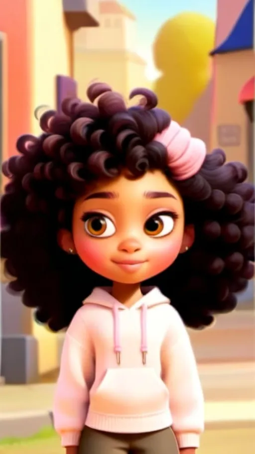 Prompt: 4 year old African American girl with a lighter skin tone. She has big curly hair. She has brown eyes. 