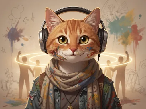 Prompt: I wanna make a portrait o person but insteeed i wanna do like a cat portrait to someone who is very into helping people, creativess, art and always wear headphones  