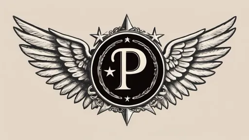 Prompt: a black and white photo of a winged emblem with the letter p on it's side, and a star above the initial, Diego Gisbert Llorens, private press, logo, a digital rendering