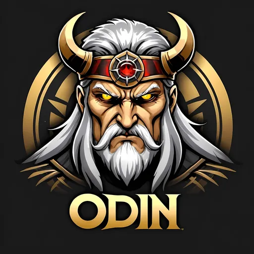 Prompt: Black and gold, Odin with eye patch, heroic looking, ALL father.
 with Team name ODIN