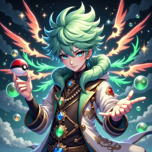 Prompt: Pokémon trainer holding a Pokeball