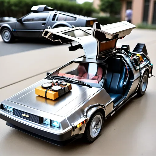 Prompt: back to the future car themed for an hackaton. I would like to have an image with the car of back to the future with the plaque with -CNAPP 2.0-
