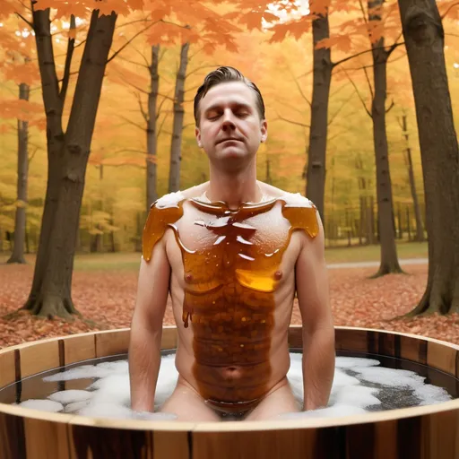 Prompt: man bathing in maple syrup 

