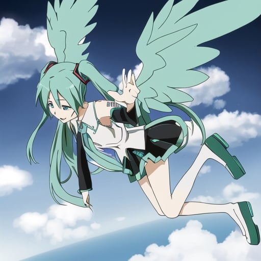 Prompt:  hatsune miku flying with demoniac wings.