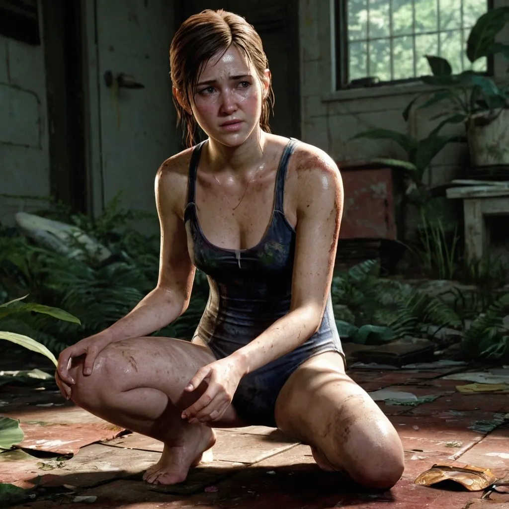 Ellie from the last of us video game on her knees...