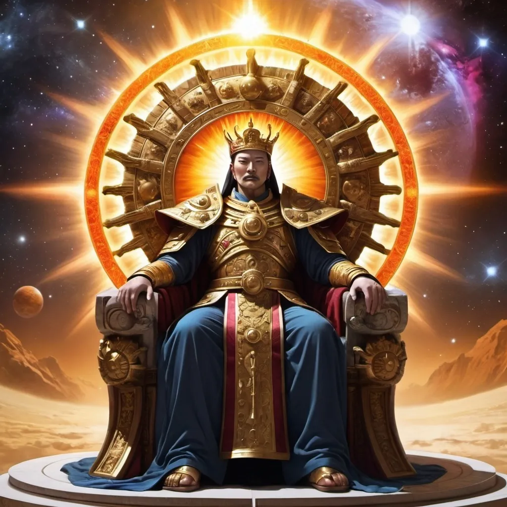 Prompt: Sun emperor, beautiful throne in galaxy