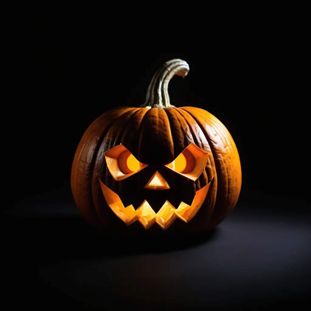 Prompt: A HALLOWEEN PUMPKIN
Black background