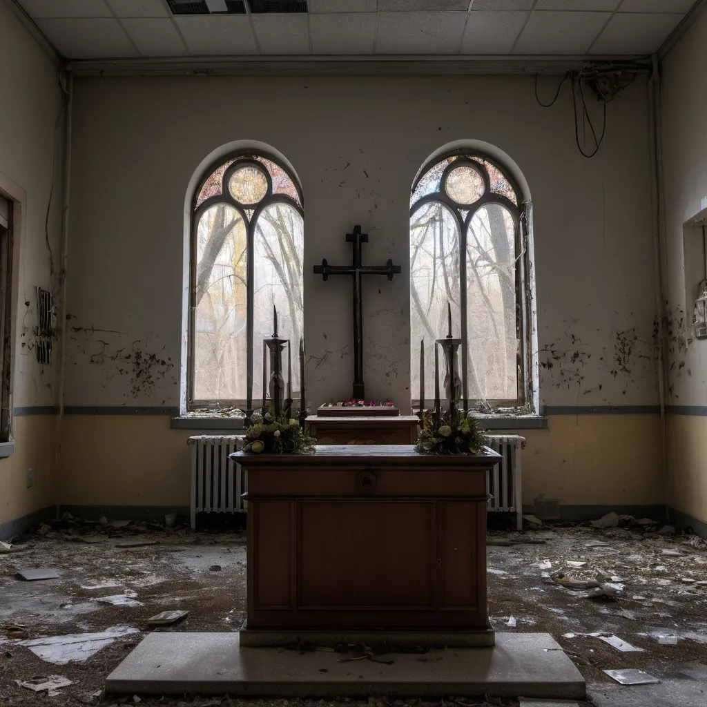 Prompt: A altar and the background in a abandoned hospital
