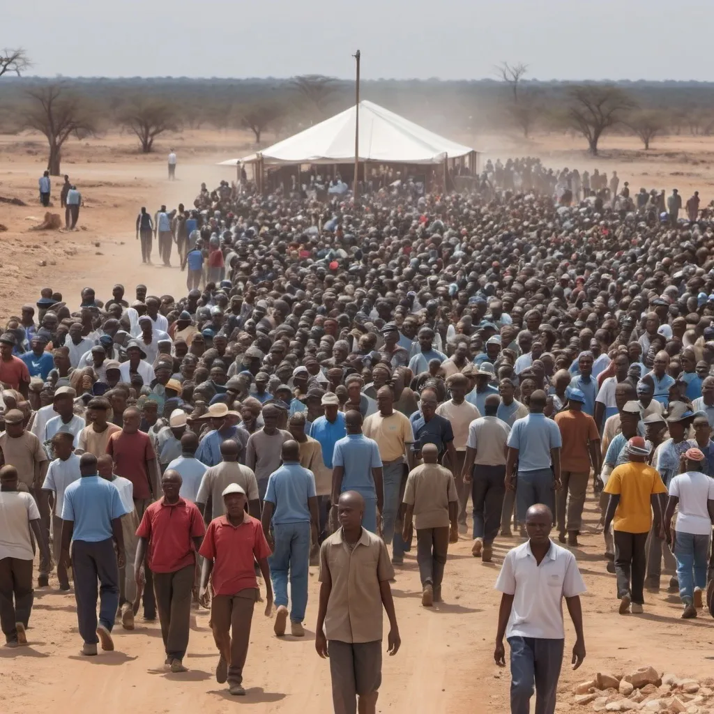 Prompt: Botswana people prepare for elections amid debswana diamond crises and ongoing drought