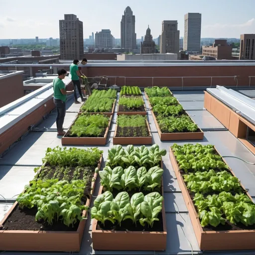 Prompt: Rooftop agriculture on the roof of library 