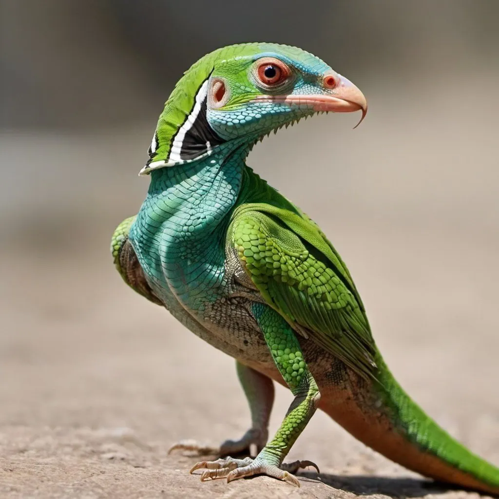 Prompt: a single animal combination with the body of a bird and the head of a lizard