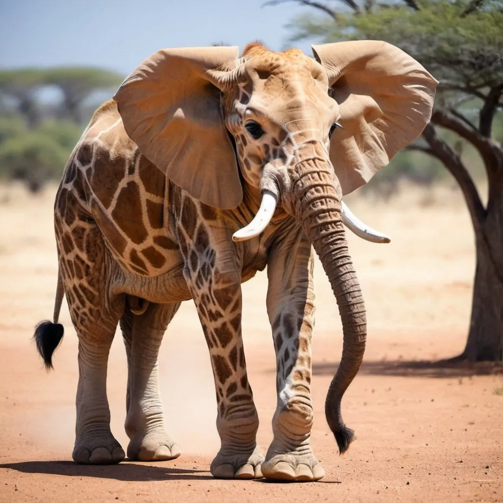 Prompt: an animal that looks like a combination of an elephant and a giraffe 

