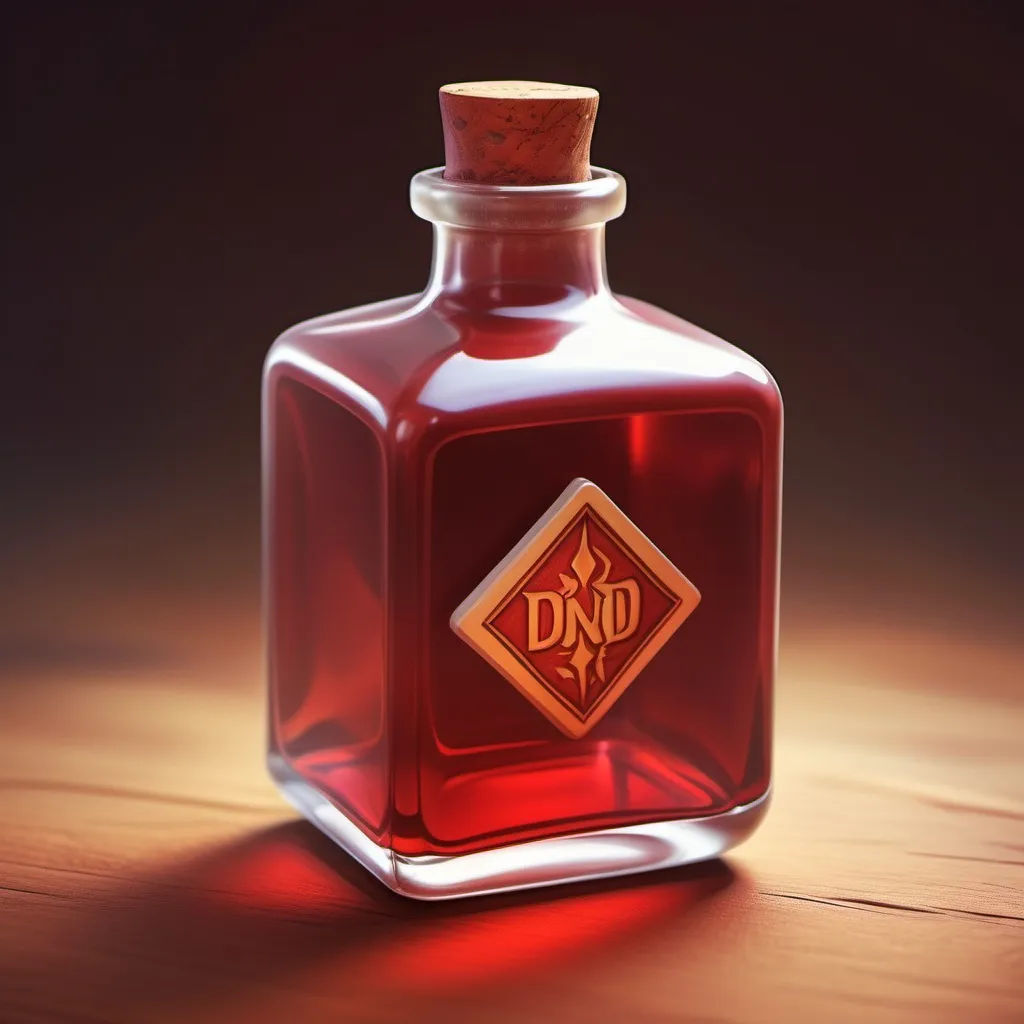 Prompt: hyper-realistic Potion of healing, square bottle red in color, fantasy character art, illustration, dnd, warm tone