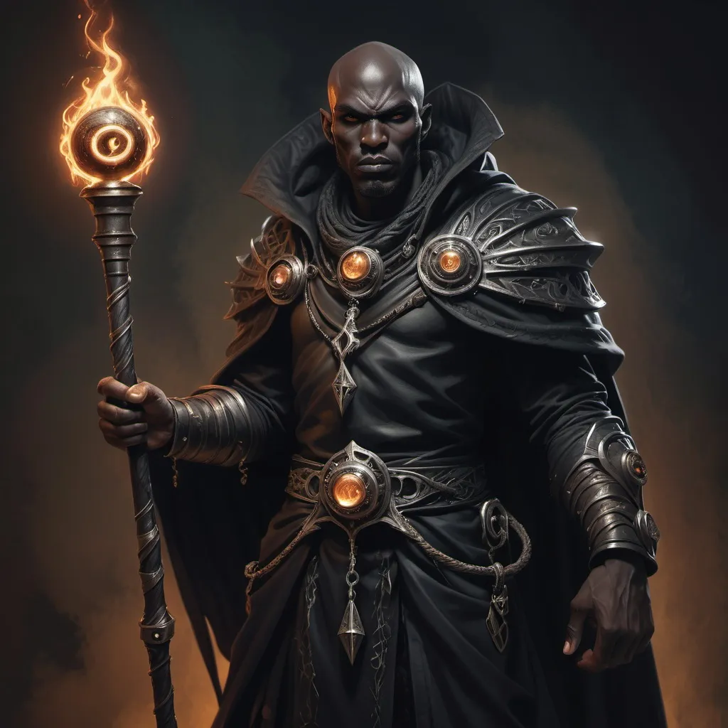 Prompt: hyper-realistic black power staff of the necromancer, fantasy character art, illustration, dnd, warm tone