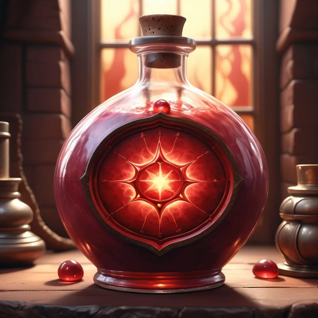 Prompt: hyper-realistic large potion of ultimate healing, large red potion, fantasy character art, illustration, dnd, warm tone