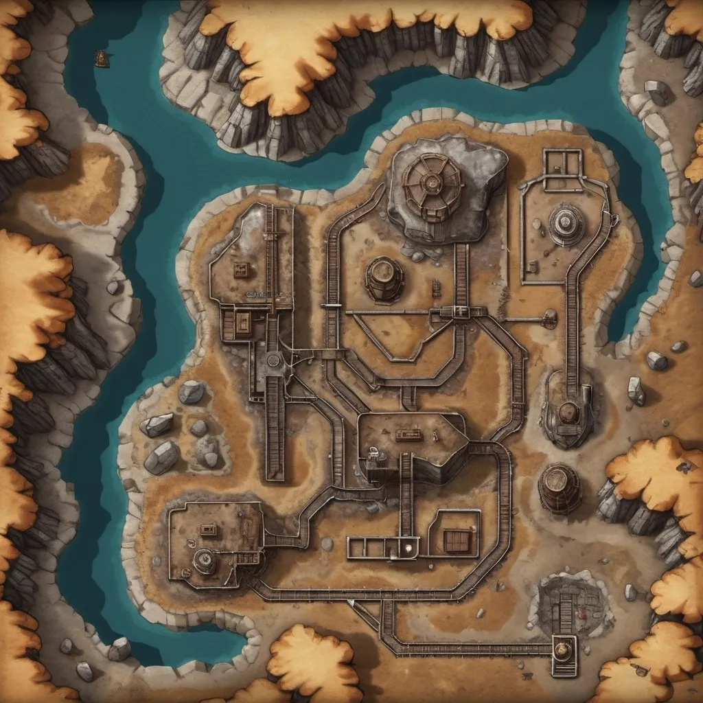 Prompt: A top-down map of a large mine, 2d dnd battlemap, highly details, 8k