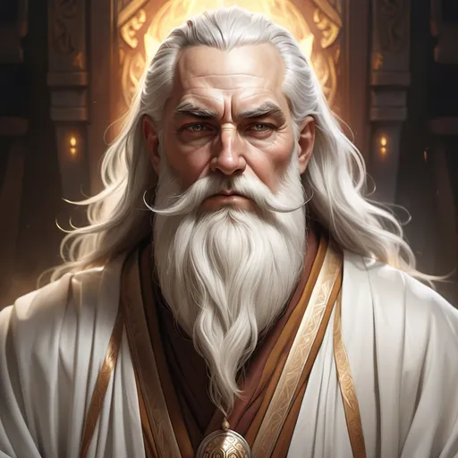 Prompt: hyper-realistic  God of wisdom, Long white beard, Robes of power,  No Glasses, fantasy character art, illustration, dnd, warm tone