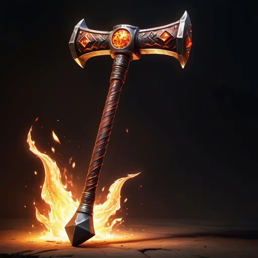 Prompt: hyper-realistic two handed war hammer of fire with an extra long handle, fantasy character art, illustration, dnd, warm tone