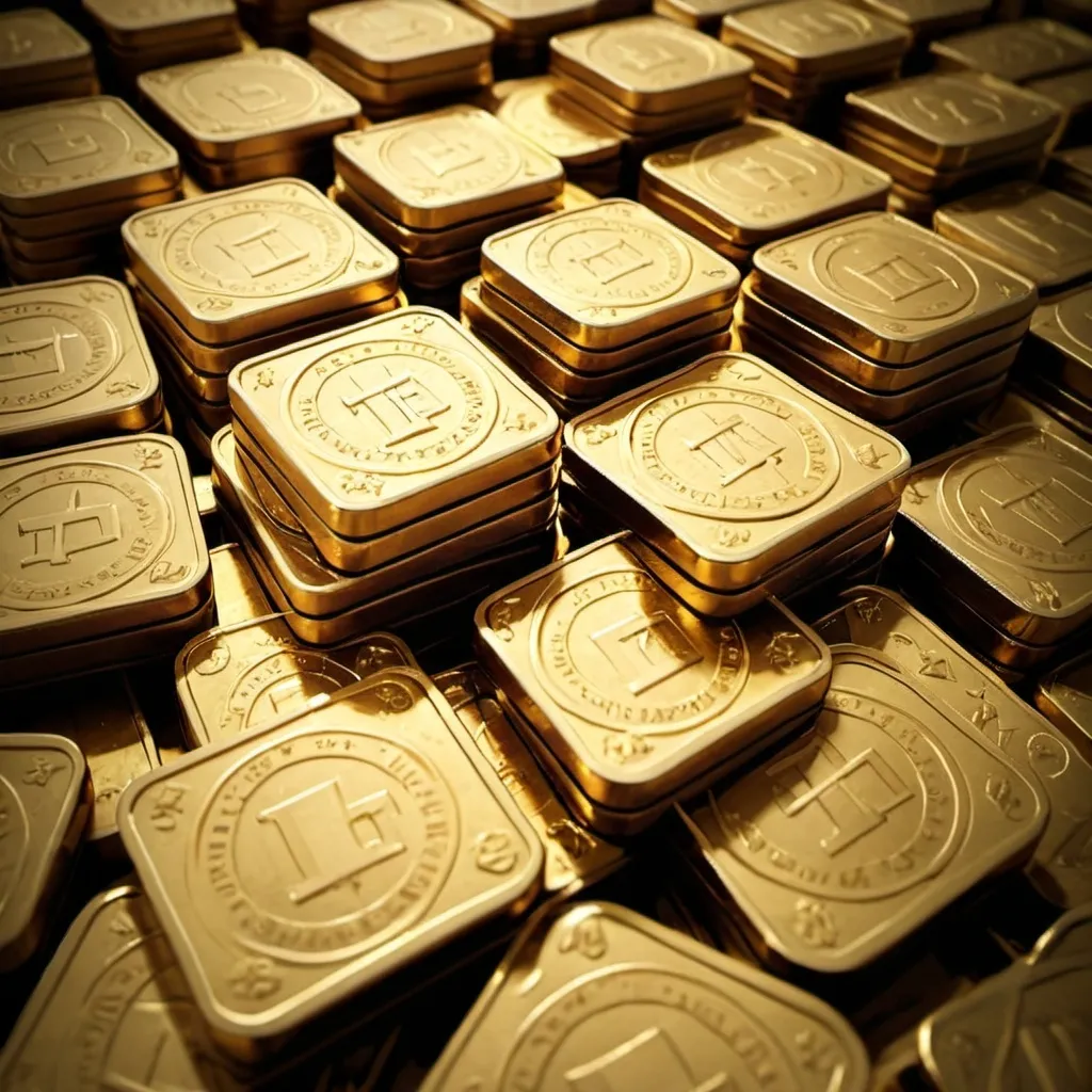 Prompt: Hyper-realistic square gold coins