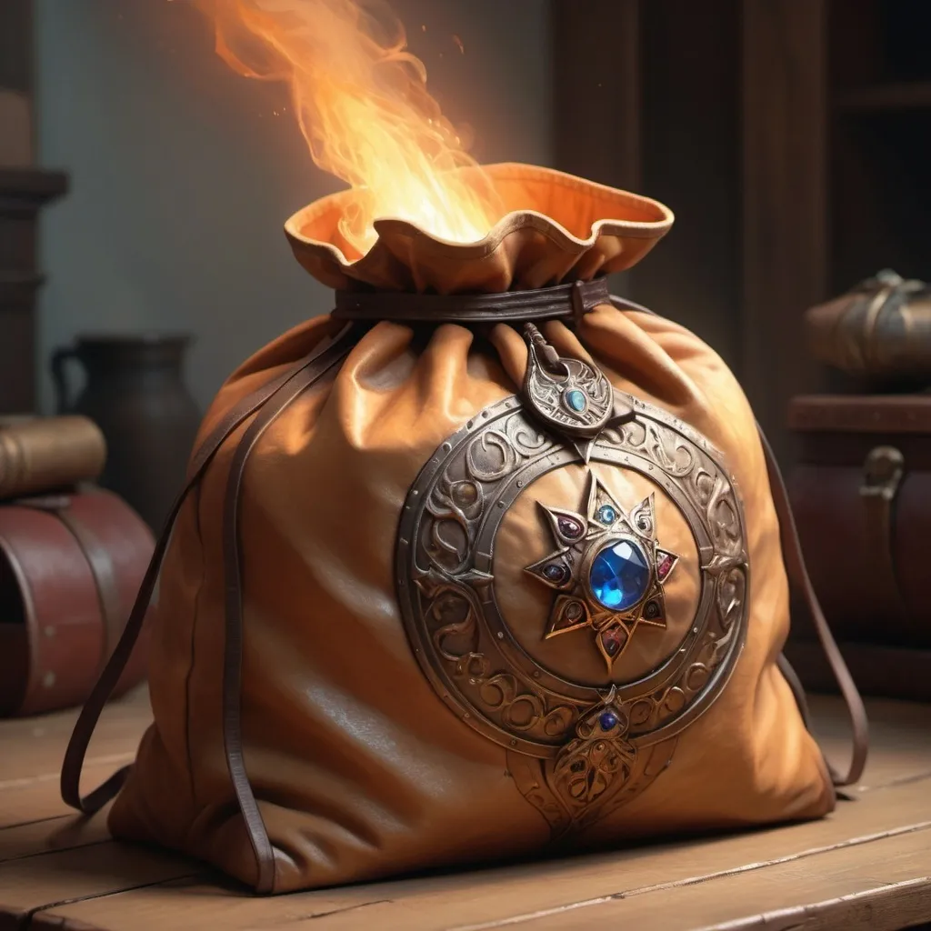 Prompt: Hyper-realistic magic bag of holding, fantasy character art, illustration, dnd, warm tone