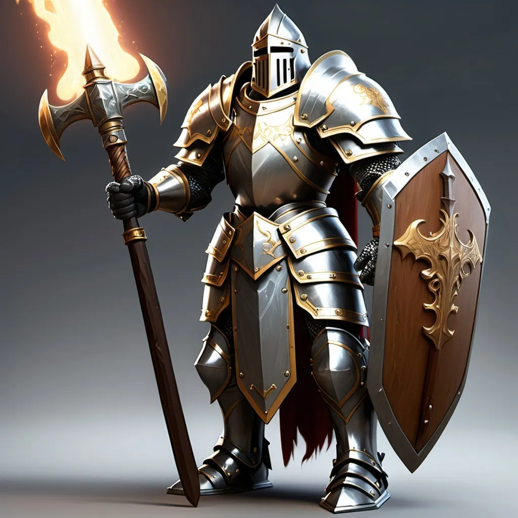 Prompt: Paladin in magical plate armor, huge war hammer