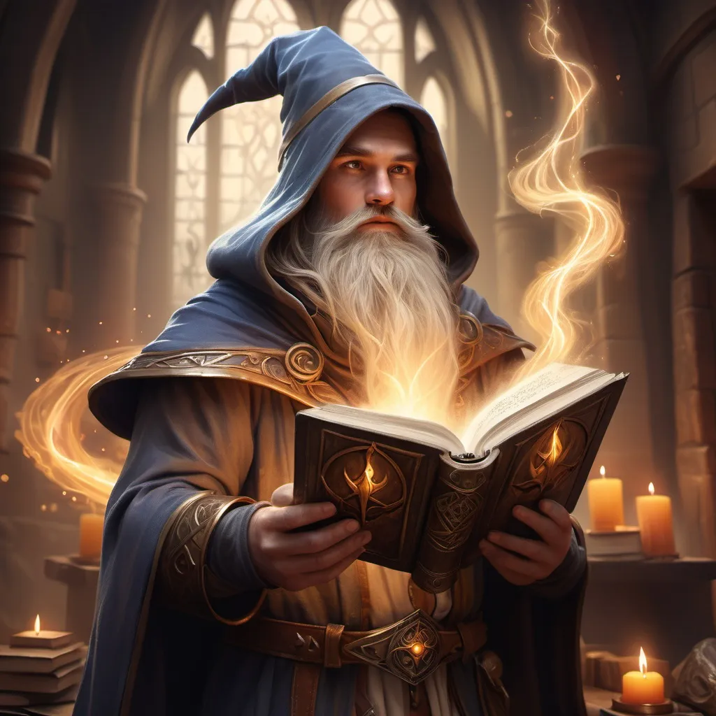 Prompt: hyper-realistic wizards enchanted spellbook, fantasy character art, illustration, dnd, warm tone