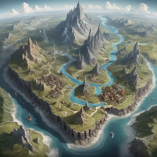 Prompt: Hyper-realistic aerial, map of a fantasy world, D&D
