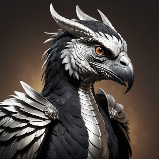 Prompt: hyper-realistic full body black and silver cockatrice, fantasy character art, illustration, dnd, warm tone