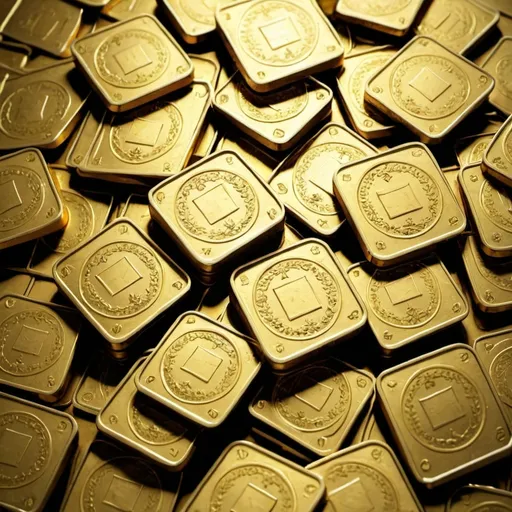 Prompt: Hyper-realistic square gold coins