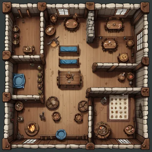 Prompt: A top-down map of a large tavern, 2d dnd battlemap, highly details, 8k