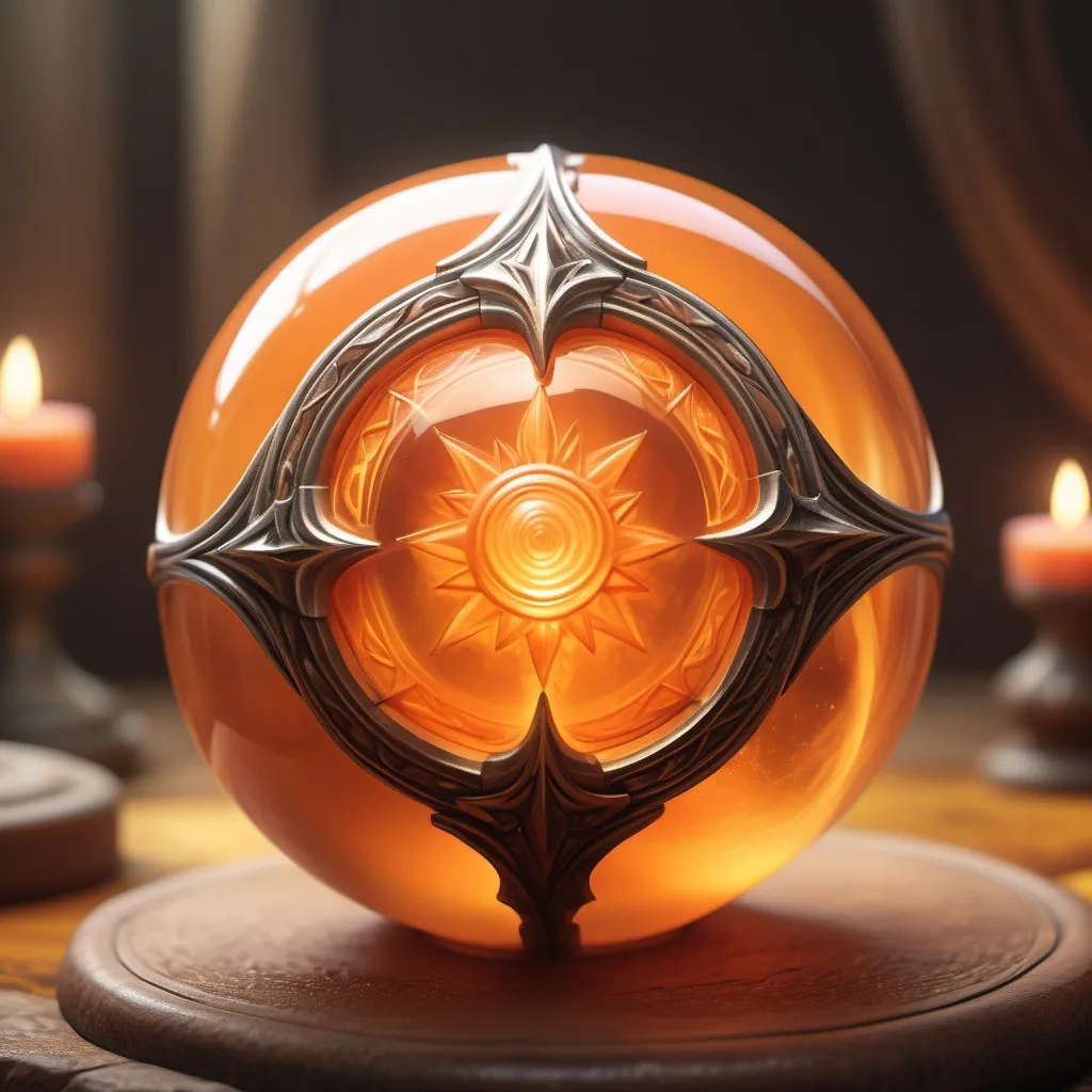 Prompt: hyper-realistic Orb of Renewal, Powerful Orange colored trinket, fantasy character art, illustration, dnd, warm tone