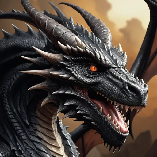 Prompt: hyper-realistic black dragon , fantasy character art, illustration, dnd, warm tone