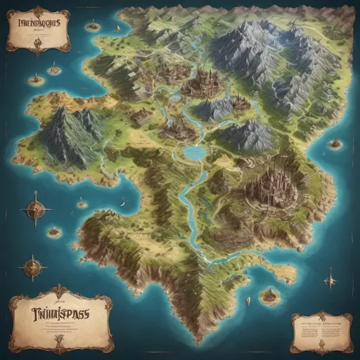 Prompt: Hyper-realistic map of a fantasy world