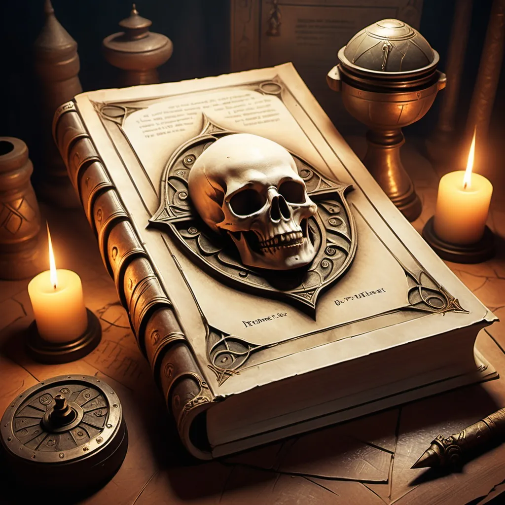 Prompt: hyper-realistic Spell tomb of MYST, Old book,  magic,  fantasy character art, illustration, dnd, warm tone