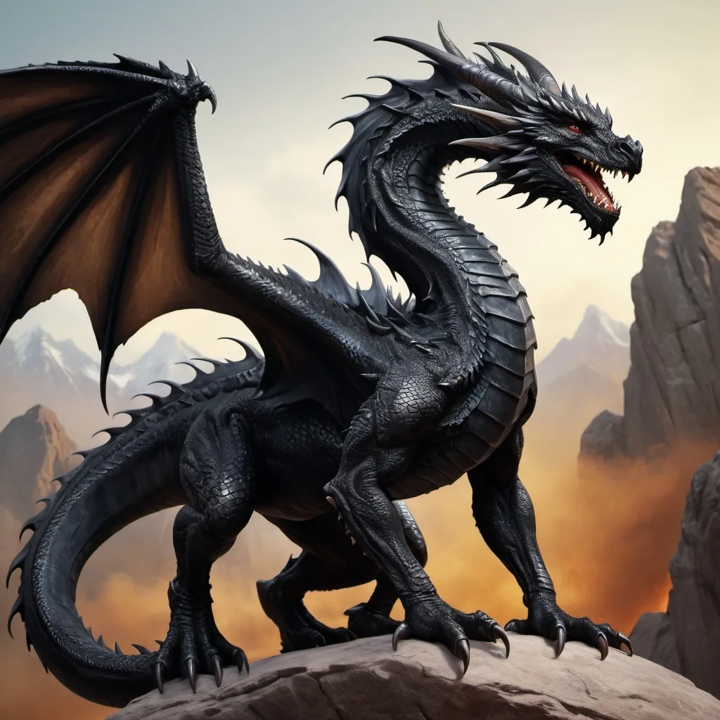 Prompt: hyper-realistic full body black dragon , fantasy character art, illustration, dnd, warm tone