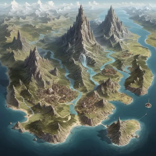 Prompt: Hyper-realistic aerial, map of a fantasy world, D&D
