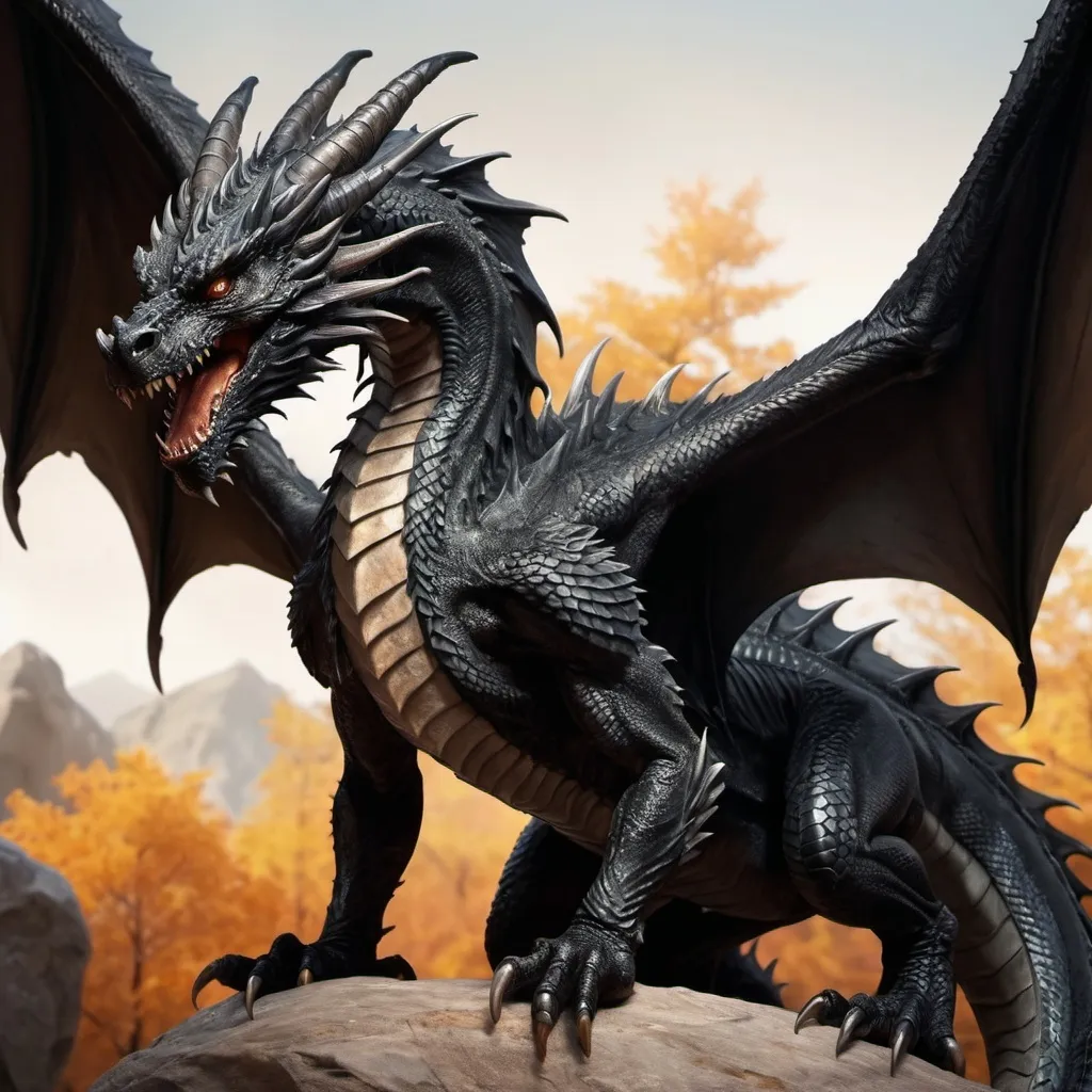 Prompt: hyper-realistic full body black dragon , fantasy character art, illustration, dnd, warm tone