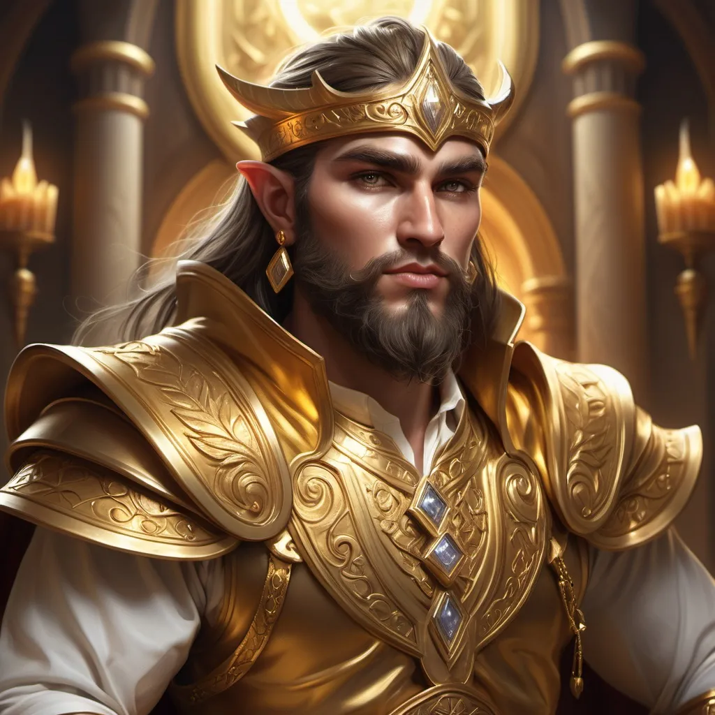 Prompt: hyper-realistic  Elvin God of Gold and Commerce, fantasy character art, illustration, dnd, warm tone