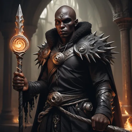 Prompt: hyper-realistic black power staff of the necromancer, fantasy character art, illustration, dnd, warm tone