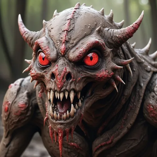 Prompt: hyper-realistic mud creature red eyes, fantasy character art, illustration, dnd, warm tone