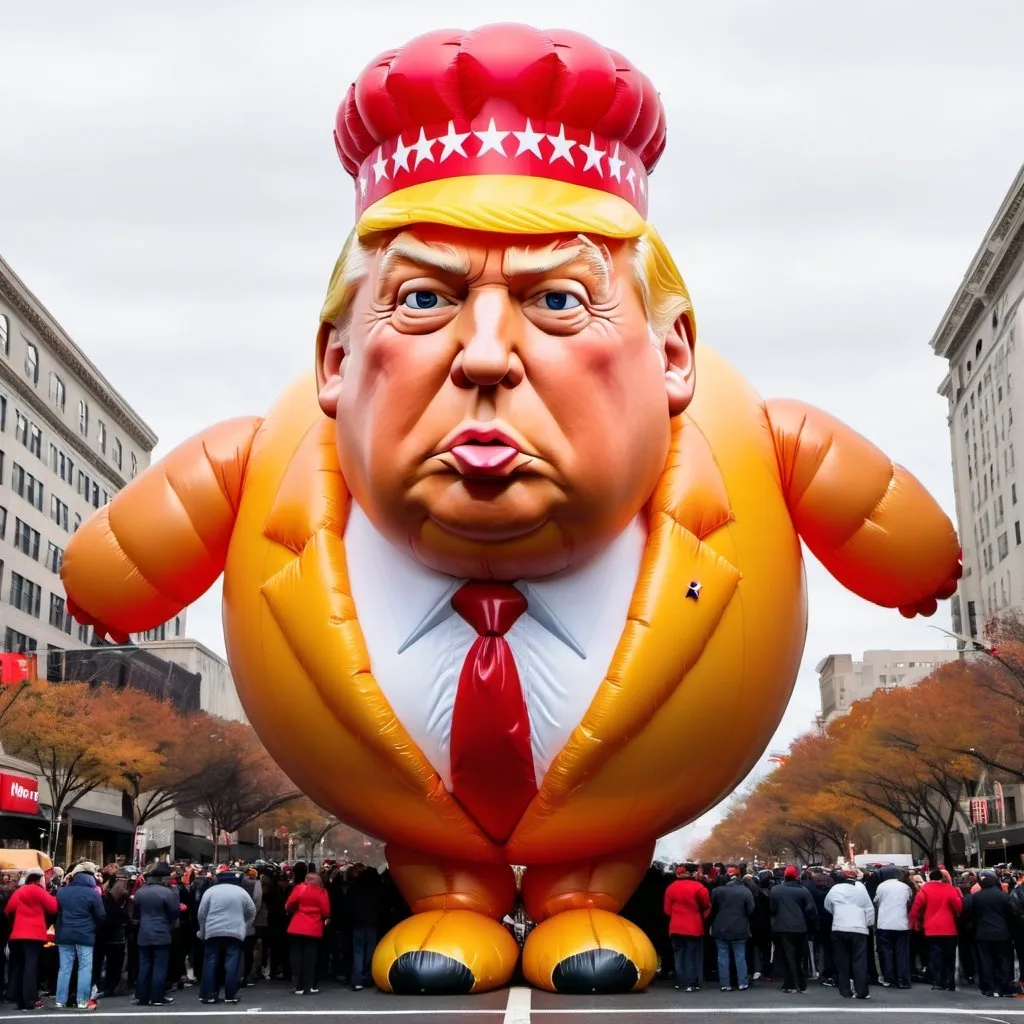Prompt: Donald Trump as a bloated Macy's Thanksgiving Day balloon 