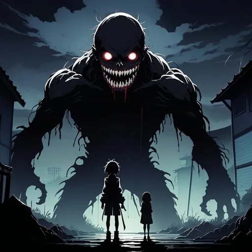 Prompt: 2d dark j horror anime style, monster anime scene
