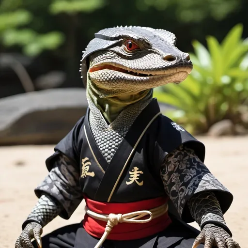 Prompt: A monitor lizard dressed as a samurai 