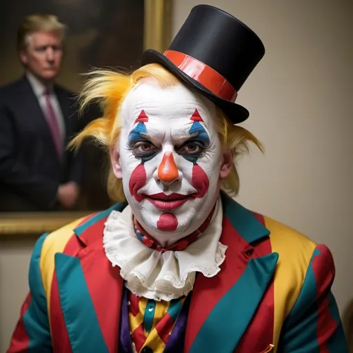 Prompt: Donald Trump as a Harlequin clown