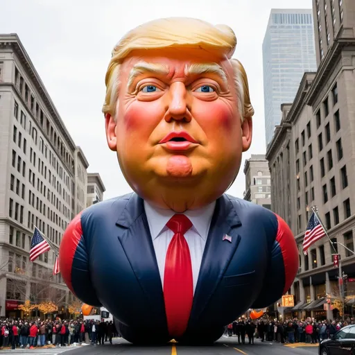 Prompt: Donald Trump as a bloated Macy's Thanksgiving Day balloon 